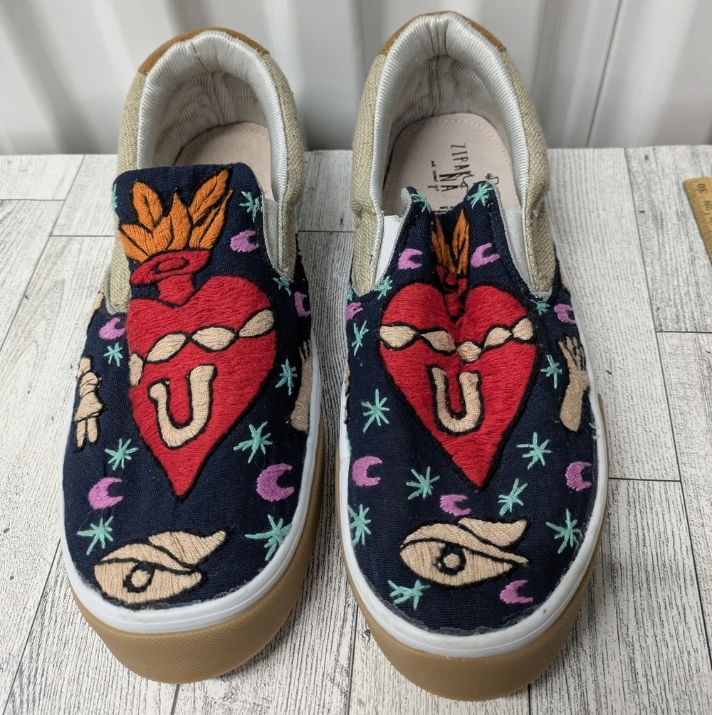 Zipak Na Embroidered Slip-On Sneakers with Heart Design